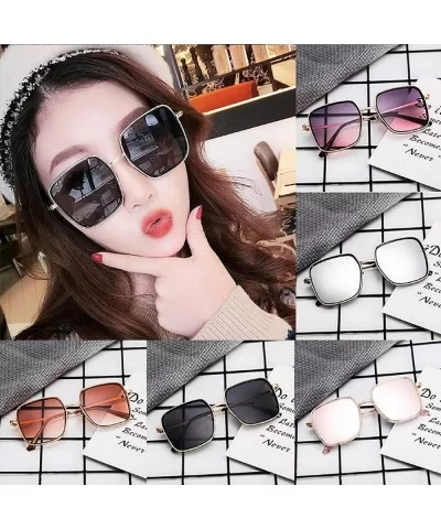 Fashion Oversized Square Sunglasses for Women Vintage Flat Mirrored Lens Metal Classic Sun Glasses - Silver - C118U67UT5O $13...