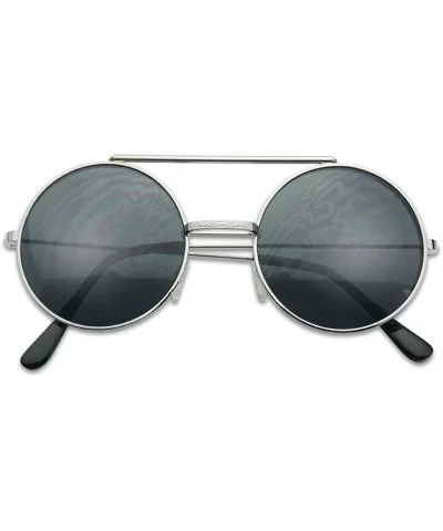 Round Circular Django Flip-Up Steampunk Inspired Metal Two in One Sunglasses - Silver - Smoke Lens - C717YW366KG $18.24 Goggle