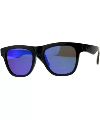 KUSH Sunglasses Unisex Square Horn Rimmed Black Frame Mirrored UV 400 - Shiny Black (Teal Mirror) - CM18CR9I33I $13.70 Square