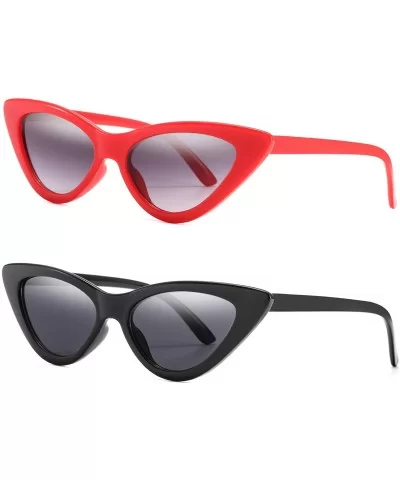 Retro Vintage Narrow Cateye Sunglasses for Women Clout Goggles Plastic Frame - 2pack-black/Red - CL18OKN2463 $13.12 Round