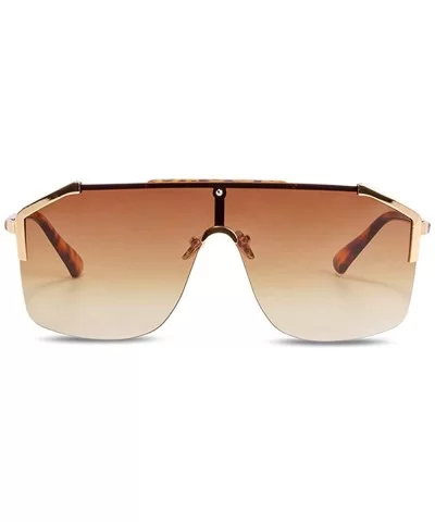 Rimless Shield Sunglasses Flat Top Mirror Glasses Women Men oversized Retro Sunglasses - 4 - CV1965KZE89 $21.65 Shield