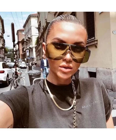 Rimless Shield Sunglasses Flat Top Mirror Glasses Women Men oversized Retro Sunglasses - 4 - CV1965KZE89 $21.65 Shield