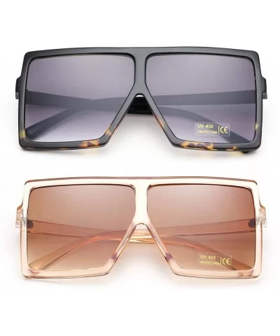 Square Oversized Sunglasses for Women Men Flat Top Fashion Shades - 2 Pcs- Leopard- Orange - C718KCX8E9I $20.31 Square