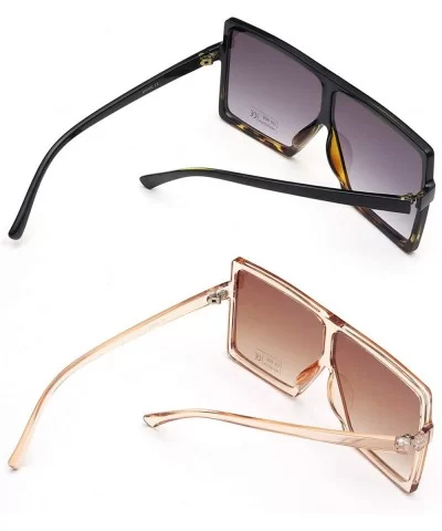 Square Oversized Sunglasses for Women Men Flat Top Fashion Shades - 2 Pcs- Leopard- Orange - C718KCX8E9I $20.31 Square