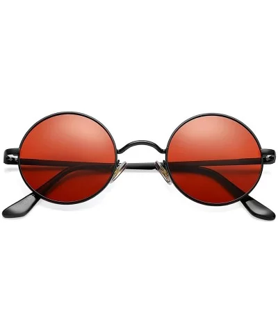 Retro Small Round Polarized Sunglasses for Men Women John Lennon Style - C7 Black Frame/Transparent Red Lens - CX190OIHZOH $2...