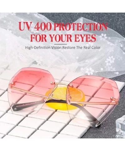 Oversized Sunglasses for Women Rimless Vintage Retro Sun Glasses Diamond Cutting Lens UV400 Protection - CG197H4OZD2 $13.65 O...