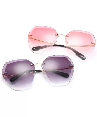 Oversized Sunglasses for Women Rimless Vintage Retro Sun Glasses Diamond Cutting Lens UV400 Protection - CG197H4OZD2 $13.65 O...