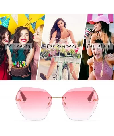 Oversized Sunglasses for Women Rimless Vintage Retro Sun Glasses Diamond Cutting Lens UV400 Protection - CG197H4OZD2 $13.65 O...