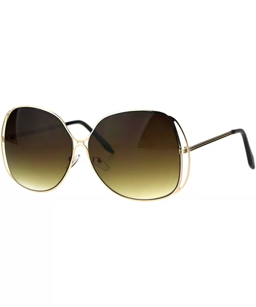 Womens Fashion Sunglasses Oversized Soft Square Metal Frame Gradient Lens - Gold (Brown) - CM186ZC4WME $14.41 Square