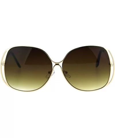 Womens Fashion Sunglasses Oversized Soft Square Metal Frame Gradient Lens - Gold (Brown) - CM186ZC4WME $14.41 Square