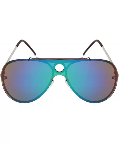 Oversize Aviator Bold Design Sunnies w/Flat Mirrored Lens 5126-FLREV - Silver Frame/Green Mirrored Lens - CD189988D5M $12.09 ...