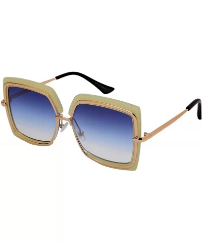 Fashion Plastic Metal Square Women Sunglasses Flat Lens 3332 - Jelly Green Frame/Blue Gradient Lens - CM18G7X3QDN $12.32 Square