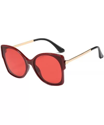 Women's Vintage Cat Eye Resin Full-Frame Ocean Piece Lens Sunglasses - Claret Red - CP18W5I56G7 $22.10 Cat Eye