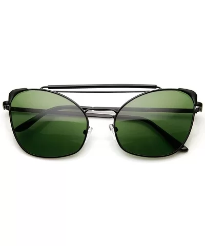 High Fashion Metal Double Bridge Pointed Cat Eye Aviator Sunglasses - Black-black Green - CI11V2118MH $16.49 Cat Eye