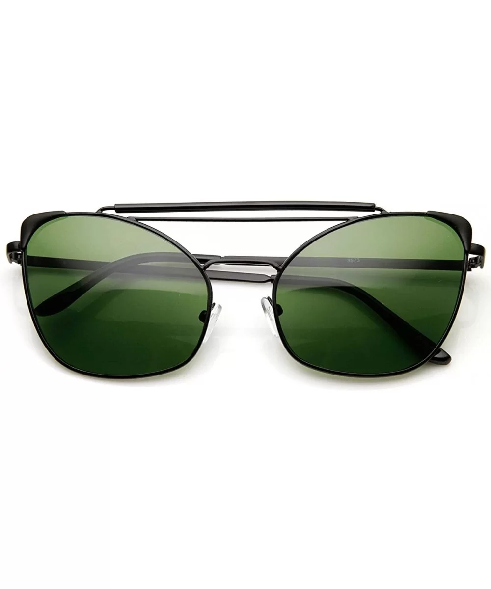 High Fashion Metal Double Bridge Pointed Cat Eye Aviator Sunglasses - Black-black Green - CI11V2118MH $16.49 Cat Eye