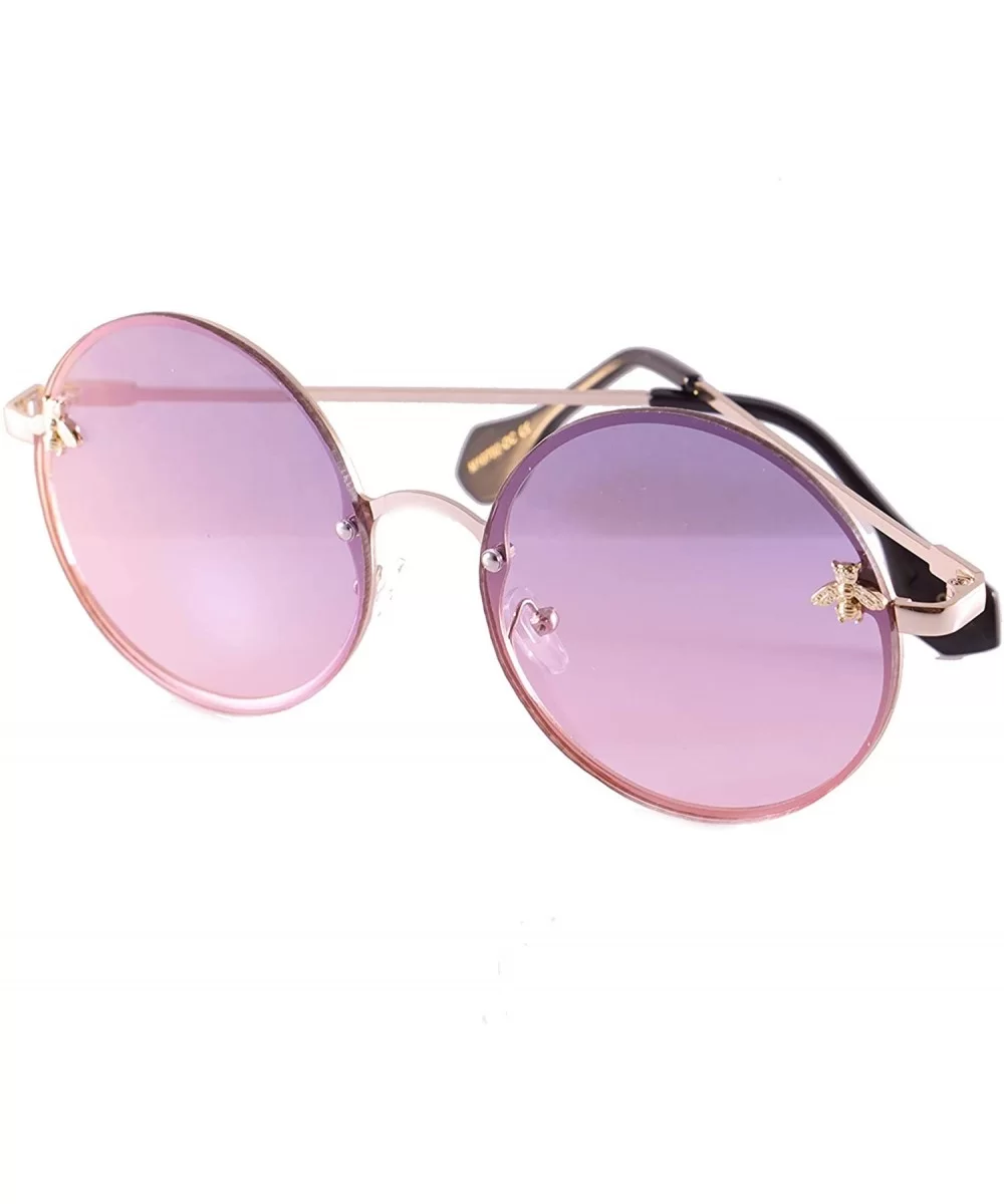 Retro Hippie Ocean Color Tinted Flat Round Sunglasses Bee Motif A277 - Light Purple - C418T4ZMINO $18.31 Oversized