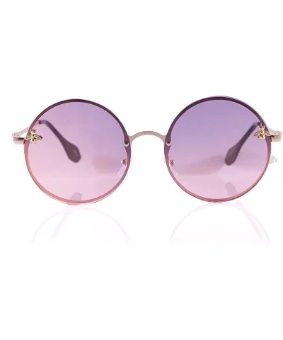 Retro Hippie Ocean Color Tinted Flat Round Sunglasses Bee Motif A277 - Light Purple - C418T4ZMINO $18.31 Oversized