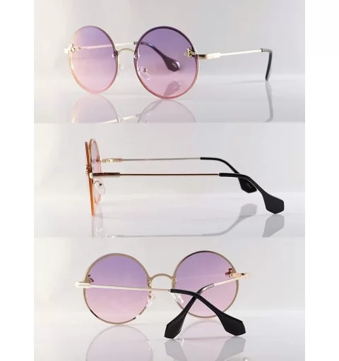 Retro Hippie Ocean Color Tinted Flat Round Sunglasses Bee Motif A277 - Light Purple - C418T4ZMINO $18.31 Oversized