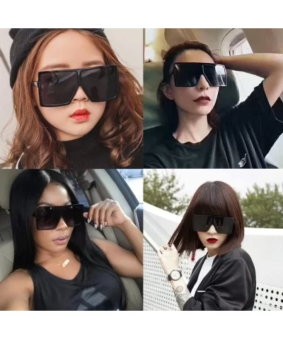 Oversized Sunglasses for Women Square Shield Plastic Frame 100% UV400 Protection - Clear Pink a - CM18U0ZU95T $12.47 Shield