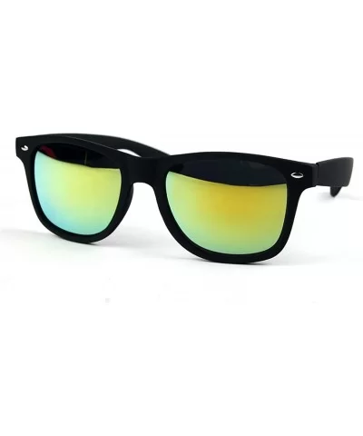 Rubber Coated Soft Feel Spring Hinge Sunglasses P714 - Matt Black Yellow Mirror Lens - CM18Q726W50 $13.85 Wayfarer