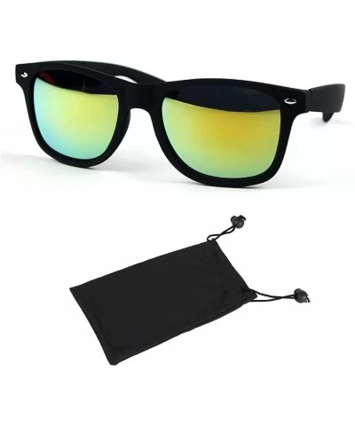 Rubber Coated Soft Feel Spring Hinge Sunglasses P714 - Matt Black Yellow Mirror Lens - CM18Q726W50 $13.85 Wayfarer