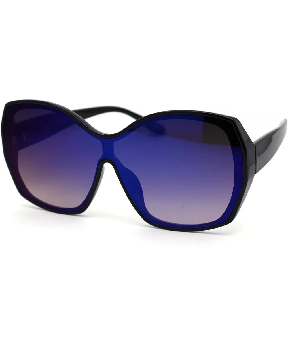 Womens Oversize Shield Butterfly Plastic Designer Fashion Sunglasses - Black Blue Mirror - CQ193GT73T2 $17.78 Butterfly