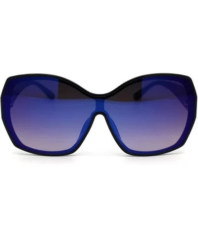 Womens Oversize Shield Butterfly Plastic Designer Fashion Sunglasses - Black Blue Mirror - CQ193GT73T2 $17.78 Butterfly