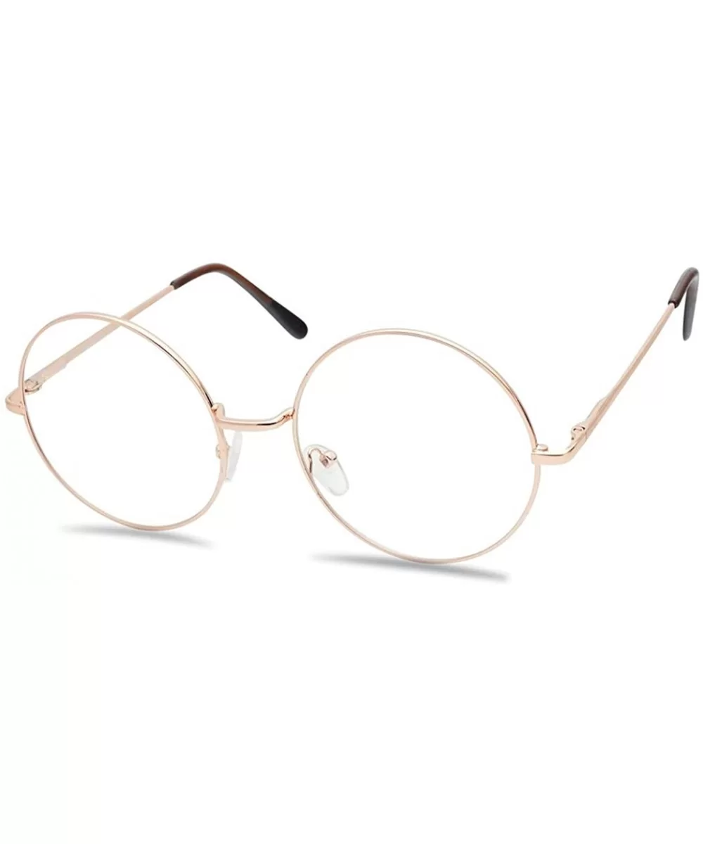 Oversize Round Double Bar Clear Lens Metal Aviator Plastic Cross Bar Glasses - Rose Gold (Round) - C717YE5SI7K $13.27 Aviator