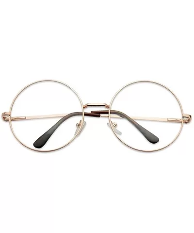 Oversize Round Double Bar Clear Lens Metal Aviator Plastic Cross Bar Glasses - Rose Gold (Round) - C717YE5SI7K $13.27 Aviator