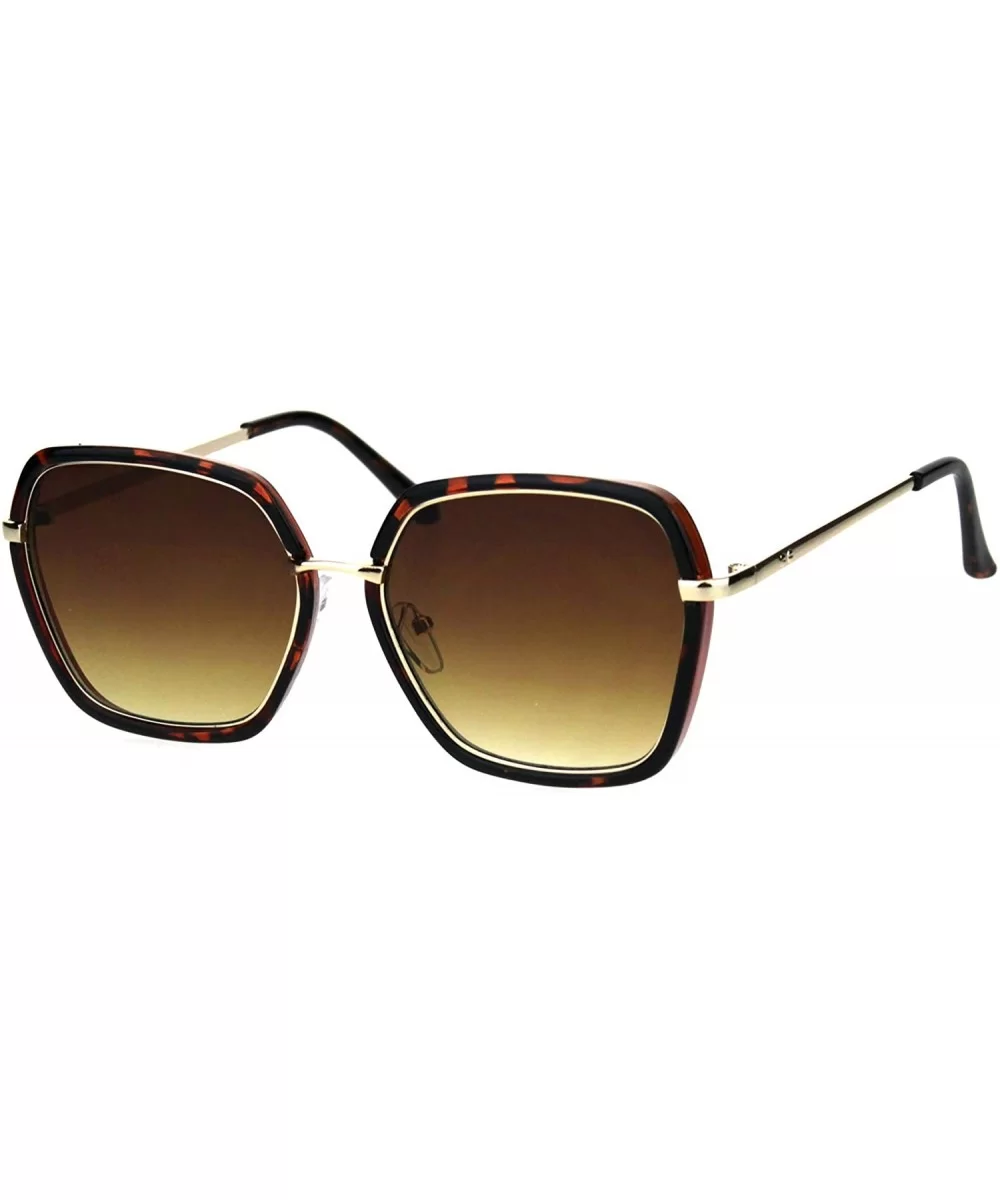 Double Frame Square Sunglasses Womens Designer Chic Shades UV 400 - Tortoise (Brown) - CC18ORQ9RUI $13.16 Square