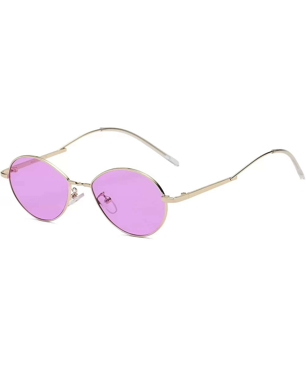 Metal Retro Vintage Oval Round Fashion Designer Sunglasses - Purple - C818I59OW78 $13.43 Oval