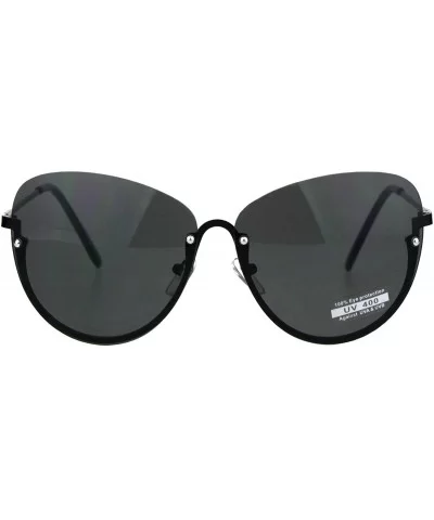 Womens Half Rimless Exposed Lens Fashion Butterfly Metal Rim Sunglasses - All Black - CI18HMCEQQM $17.86 Butterfly