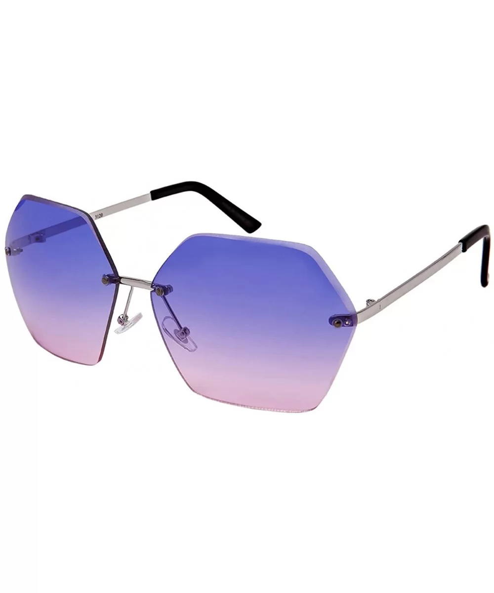 Oversized Hexagon Shaped Sunglasses with Ocean Lens 3120-OCR - Silver - CZ182LHY3E8 $11.29 Rectangular