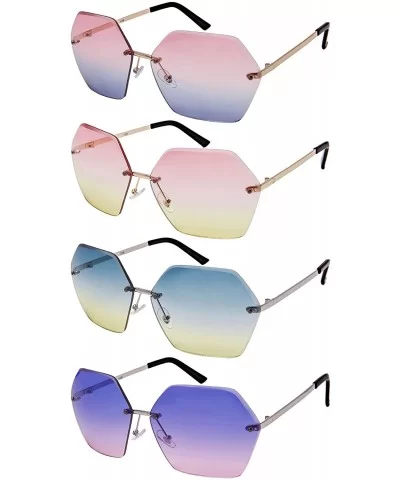 Oversized Hexagon Shaped Sunglasses with Ocean Lens 3120-OCR - Silver - CZ182LHY3E8 $11.29 Rectangular