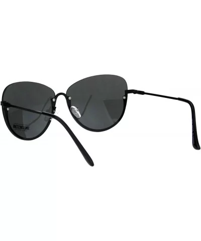 Womens Half Rimless Exposed Lens Fashion Butterfly Metal Rim Sunglasses - All Black - CI18HMCEQQM $17.86 Butterfly