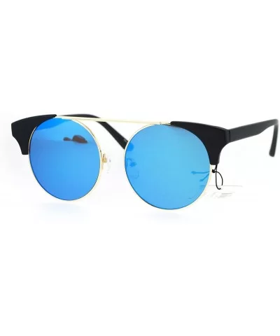 Womens Sunglasses Round Circle Frame Flat Top Bridge Accent UV 400 - Black (Blue Mirror) - CI1832M308M $15.73 Round