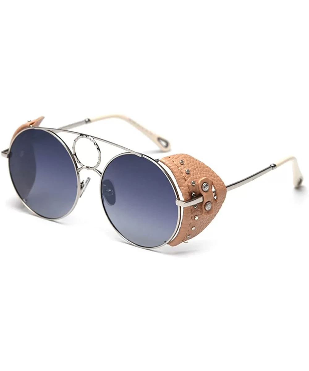 Retro Punk Sunglasses Women Polarized Metal Frame Vintage Round Sun Glasses for Men - Silver With Black - CJ18AESMD6L $15.29 ...