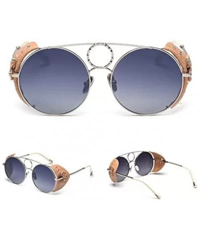 Retro Punk Sunglasses Women Polarized Metal Frame Vintage Round Sun Glasses for Men - Silver With Black - CJ18AESMD6L $15.29 ...