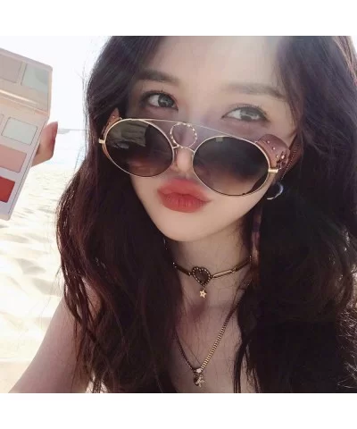 Retro Punk Sunglasses Women Polarized Metal Frame Vintage Round Sun Glasses for Men - Silver With Black - CJ18AESMD6L $15.29 ...