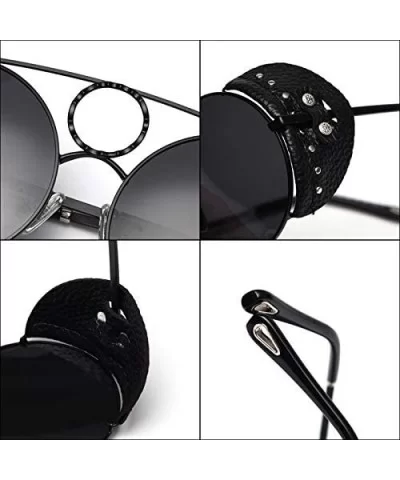 Retro Punk Sunglasses Women Polarized Metal Frame Vintage Round Sun Glasses for Men - Silver With Black - CJ18AESMD6L $15.29 ...