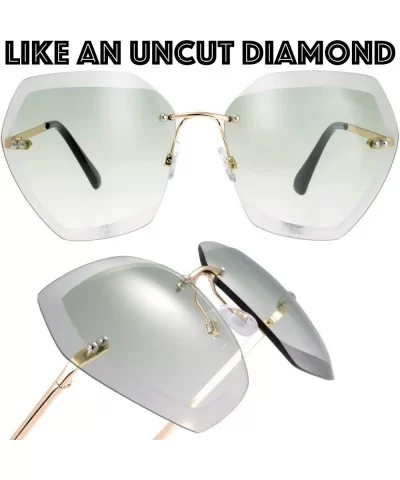 Sunglasses For Women Oversized Rimless Diamond Cutting Lens Sun Glasses - Exquisite Packaging - 965806-gold - CJ18AQHM7N6 $21...