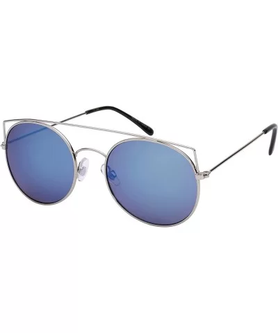 2016 Fashion Sunglasses w/Pointed Brow Bar Color Mirror Lens 25104-REV - Silver/Blue Lens - CC12FNDF9ER $12.78 Round