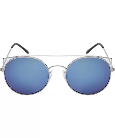 2016 Fashion Sunglasses w/Pointed Brow Bar Color Mirror Lens 25104-REV - Silver/Blue Lens - CC12FNDF9ER $12.78 Round