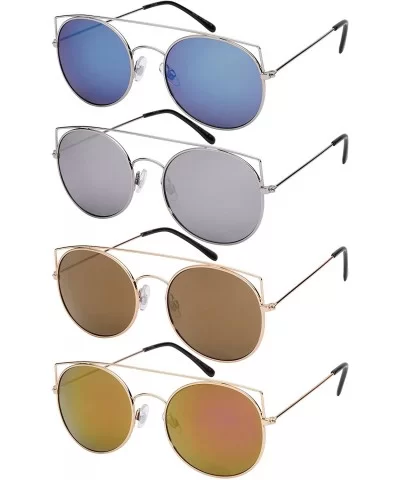 2016 Fashion Sunglasses w/Pointed Brow Bar Color Mirror Lens 25104-REV - Silver/Blue Lens - CC12FNDF9ER $12.78 Round