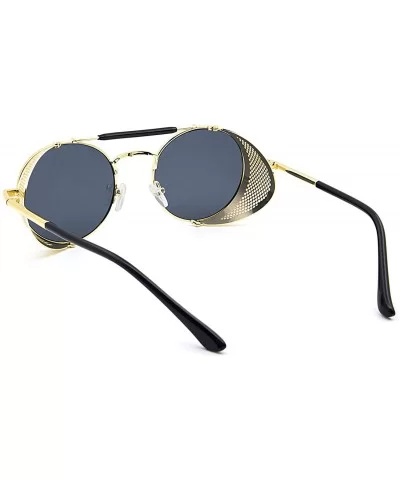 Women Men Round Sunglasses Retro Vintage Steampunk Style Mirror Reflective Circle lens - N5-gold Frame Gray Lens - CS18AQ44MZ...