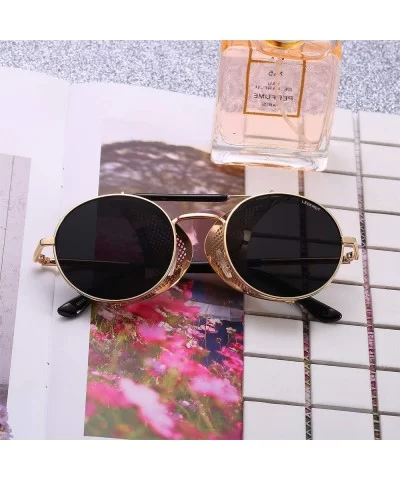 Women Men Round Sunglasses Retro Vintage Steampunk Style Mirror Reflective Circle lens - N5-gold Frame Gray Lens - CS18AQ44MZ...