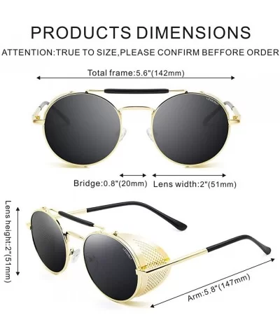 Women Men Round Sunglasses Retro Vintage Steampunk Style Mirror Reflective Circle lens - N5-gold Frame Gray Lens - CS18AQ44MZ...