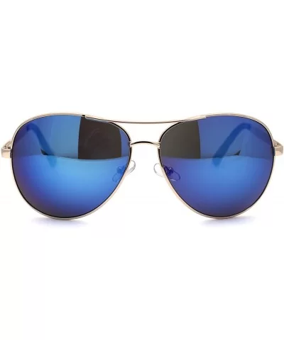 Mens Classic 80s Large Metal Rim Officer Cop Sunglasses - Gold Blue Mirror - CC196ILODQ0 $16.78 Oversized