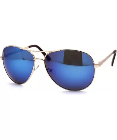 Mens Classic 80s Large Metal Rim Officer Cop Sunglasses - Gold Blue Mirror - CC196ILODQ0 $16.78 Oversized