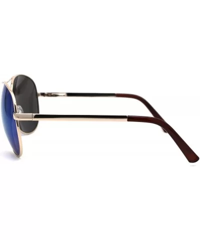 Mens Classic 80s Large Metal Rim Officer Cop Sunglasses - Gold Blue Mirror - CC196ILODQ0 $16.78 Oversized